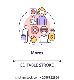 Mores concept icon. Moral norms in society. Participation with culture rules and rights, social engagement abstract idea thin line illustration. Vector isolated outline color drawing. Editable stroke