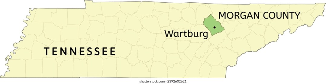 Morgan County and city of Wartburg location on Tennessee state map