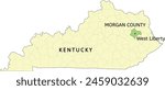 Morgan County and city of West Liberty location on Kentucky state map