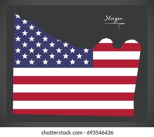 Morgan county map of Alabama USA with American national flag illustration
