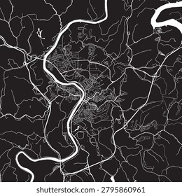 Morgantown West Virginia Vector Map, Detailed City Street Map Black and White Minimalist Line Art