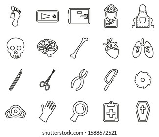 Morgue Or Coroner Equipment Icons Black & White Thin Line Set Big