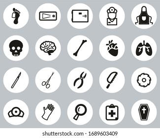 Morgue Or Coroner Equipment Icons Black & White Flat Design Circle Set Big