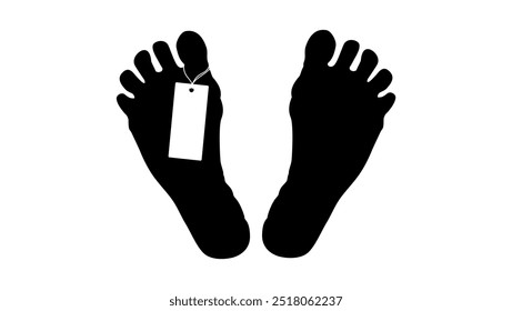 morgue feet Toe Tag, black isolated silhouette