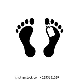 Morgue Icon. Human feet with toe tag icon in simple style on a white background. Vector Eps 10