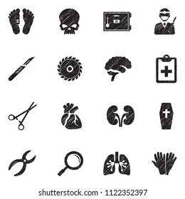 Morgue Icons. Black Scribble Design. Vector Illustration.