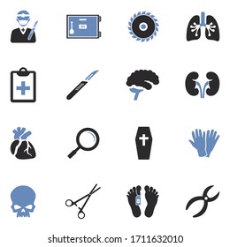Íconos de morgue. Diseño plano de dos tonos. Ilustración vectorial.