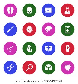 Morgue Icons. White Flat Design In Circle. Vector Illustration. 