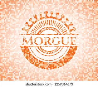 Morgue orange tile background illustration. Square geometric mosaic seamless pattern with emblem inside.
