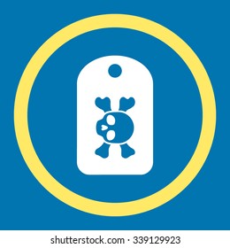 Morgue Tag vector icon. Style is bicolor flat rounded symbol, yellow and white colors, rounded angles, blue background.