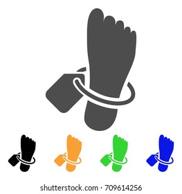 Morgue Tagged Foot vector icon. Style is a flat graphic symbol in grey, black, yellow, blue, green color versions. Designed for web and mobile apps.