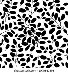 Morinda.Leaves. Black silhouette on white background. Background, wallpaper, seamless. 