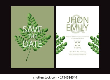 Moringa leaf wedding invitation card, Vector.