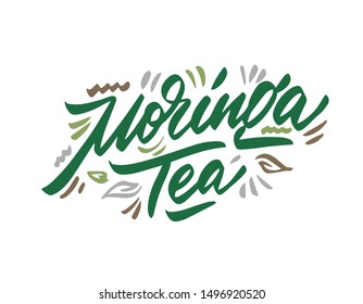 Moringa tea hand drawn illustration. Template for card banner and poster for restaurant menu and package. Vector illustration
