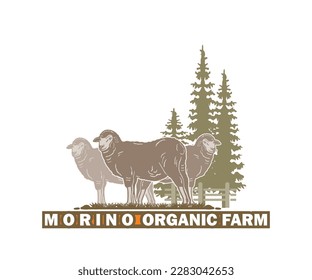 MORINO NATURAL FARM LOGO, silhouette of great sheep standing vector illustrations