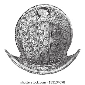 Morion, during the 16th century, vintage engraved illustration. Dictionary of Words and Things - Larive and Fleury - 1895