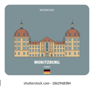 Moritzburg Castle in Moritzburg, Germany. Architectural symbols of European cities. Colorful vector 