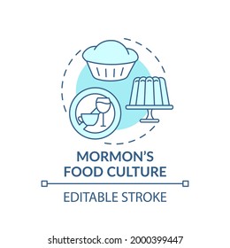 Mormon food culture turquoise concept icon. No coffee, tea, alcohol. Restriction in meal. Religious tradition idea thin line illustration. Vector isolated outline RGB color drawing. Editable stroke