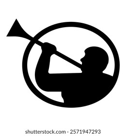 Mormon symbol Church of Jesus Christ of Saints of Last Days Angel of Mormonism sign Moroni religion Morony man blowing trumpet silhouette icon black color vector illustration image flat style