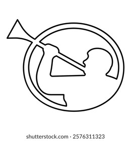 Mormon symbol Church of Jesus Christ of Saints of Last Days Angel of Mormonism sign Moroni religion Morony man blowing trumpet silhouette contour outline line icon black color vector illustration 