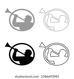 Mormon symbol Church of Jesus Christ of Saints of Last Days Angel of Mormonism sign Moroni religion Morony man blowing trumpet silhouette set icon grey black color vector illustration image solid 