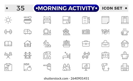 Morning Activity outline icon. Daily Lifestyle and Wellness Icon Set. Yoga, Skincare, Travel, and Self-Care Minimal Vector Collection.
