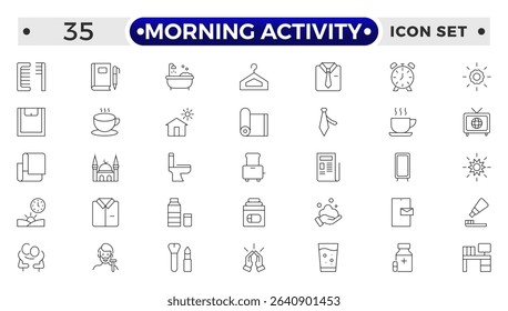 Morning Activity outline icon. Daily Lifestyle and Wellness Icon Set. Yoga, Skincare, Travel, and Self-Care Minimal Vector Collection.
