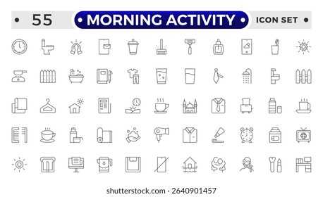 Morning Activity outline icon. Daily Lifestyle and Wellness Icon Set. Yoga, Skincare, Travel, and Self-Care Minimal Vector Collection.
