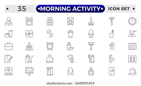 Morning Activity outline icon. Daily Lifestyle and Wellness Icon Set. Yoga, Skincare, Travel, and Self-Care Minimal Vector Collection.
