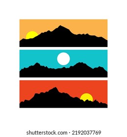 Morning Afternoon Evening Background With Mountain Landscape Silhouette. Vector Illustration