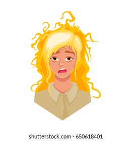 Morning, beautiful cute blond girl in pajamas, vector illustration isolated on white background
