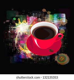 Morning black Coffee on a abstract background.Vector