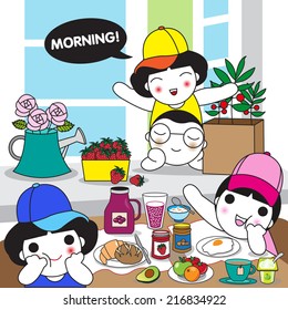 Morning Breakfast with All of Us illustration set