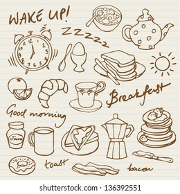 Morning breakfast doodle vector set