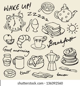 Morning breakfast doodle vector set