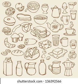 Morning breakfast doodle vector set