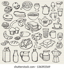 Morning breakfast doodle vector set