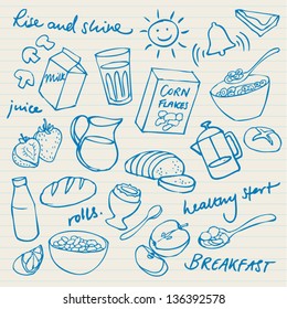 Morning breakfast doodle vector set