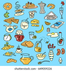 Morning breakfast doodle vector set in color