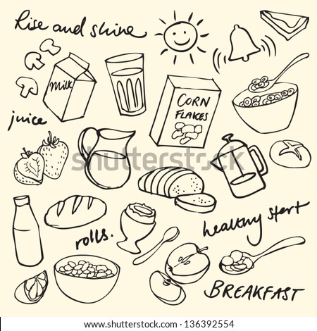 Morning breakfast doodle vector set