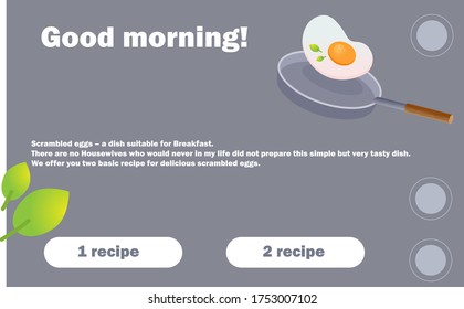 Morning breakfast - frying pan, fried eggs. Omelette. Fast food, breakfast. Vector design elements for website, banner, flyer, breakfast menu, cafe restaurant Cooking