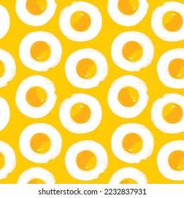 Morning breakfast seamless pattern with delicious fried eggs in cartoon style. Vector background with a lot of scrambled eggs. Suitable for wallpaper, wrapping paper, fabric design