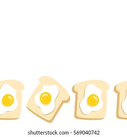 Morning breakfast seamless pattern with egg sandwich in flat style on white background . Vector illustration 