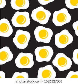 Morning Breakfast Seamless Pattern With Fried Eggs. Cartoon Illustration On Blue Background. Vector Background For Textile Scrapbooking, Wallpaper Design