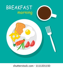 Morning breakfast top view. Vector illustration