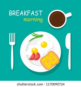 Morning breakfast top view. Vector illustration