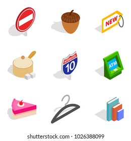 Morning business icons set. Isometric set of 9 morning business vector icons for web isolated on white background
