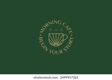 Insignia de logotipo de café de la mañana Taza Abstractas Sunrise Bebida Café y té Negocios Desayuno Branding