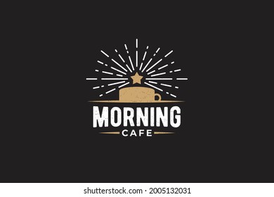 Morning Cafe Logo Vector Graphics With A Cup Of Coffee And Rising Star For Any Business, Especially For Cafe, Coffee Shop, Restaurant, Etc.