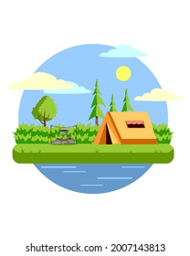 Morning camp flat illustration. Vector illustration for poster, print and design.